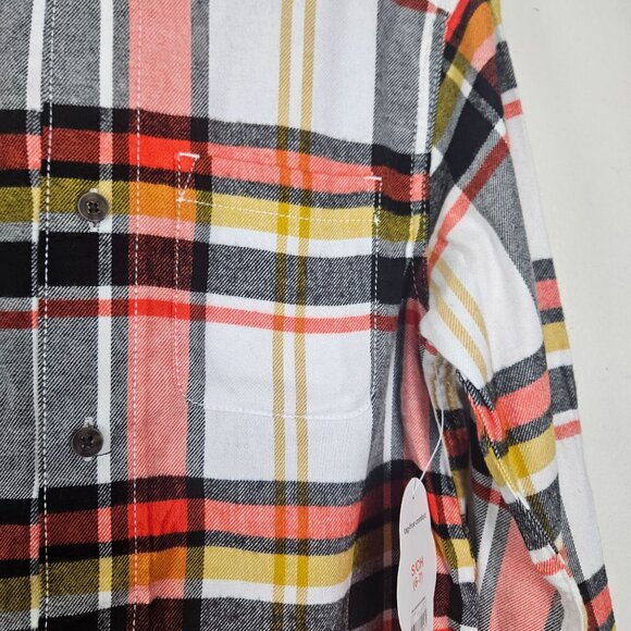 Boys Size Small (6-7) Plaid Hooded Flannel Shirt Chest Pocket Button Up School - Picture 4 of 8